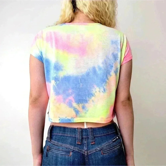Rainbow Pastel Tie Dye Crop Top Tee Shirt - M - Picture 2 of 5